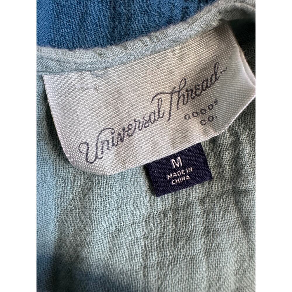 Universal Thread Blue Ombre Cotton Gauze Mini Dress Size Medium Puff Sleeve - Picture 13 of 13